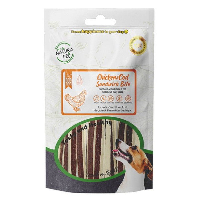 Eco Natura 100 Gr Tavuk Etli Ve Morina Balıklı Sandviç | Köpek Atıştırmalık Ödül Maması Eco Natura 100 Gr Tavuk Etli Ve Morina Balıklı Sandviç | Köpek Atıştırmalık Ödül Maması