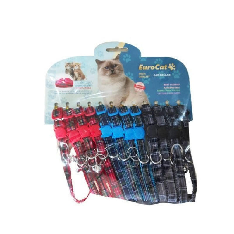 Euro Cat 28 Cm 1 Mm Ekose Desenli Çıngıraklı Boyun Tasması Kırmızı Mavi Siyah 12 Adet | Kedi Boyun Tasması Euro Cat 28 Cm 1 Mm Ekose Desenli Çıngıraklı Boyun Tasması Kırmızı Mavi Siyah 12 Adet | Kedi Boyun Tasması