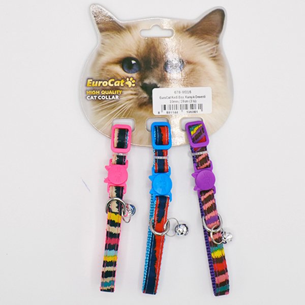 Eurocat 10mm/28 Cm Karışık Desenli Tasma (3 Adet) | Kedi Boyun Tasması