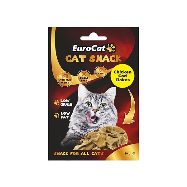EuroCat 50 Gr Cat Snack Düşük Tahıllı Tavuklu ve Morina Balıklı Catnipli | Kedi Ödül Tableti
