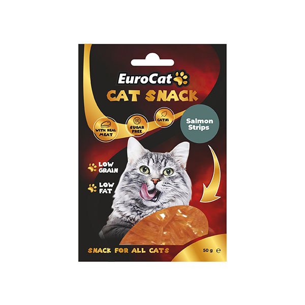 EuroCat 50 Gr Düşük Tahıllı Catnipli Somonlu Şerit | Stick Kedi Ödül Maması