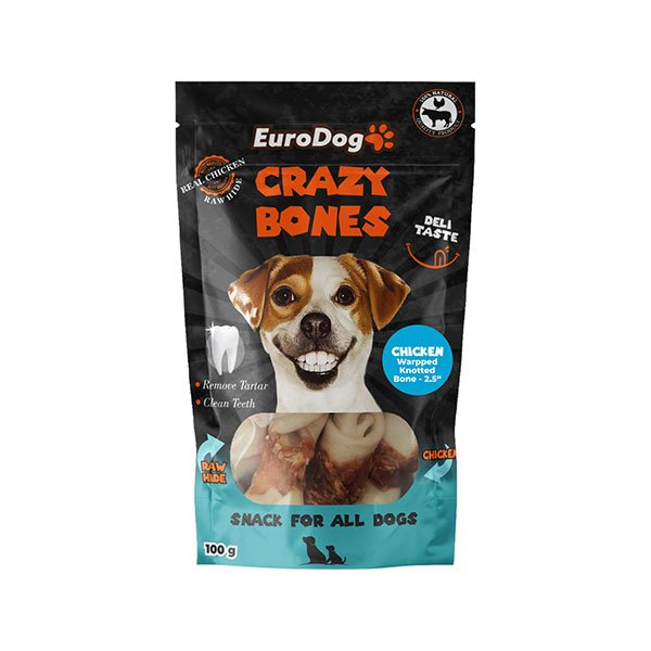 Euro Dog 100 Gr Crazy Bones Dental Tavuklu Sargılı | Köpek Atıştırmalık Ödül Maması