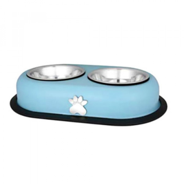 Euro Dog 13,5 Cm Pati Desenli İkili Mama Kabı | Metal Mama Ve Su Kabı