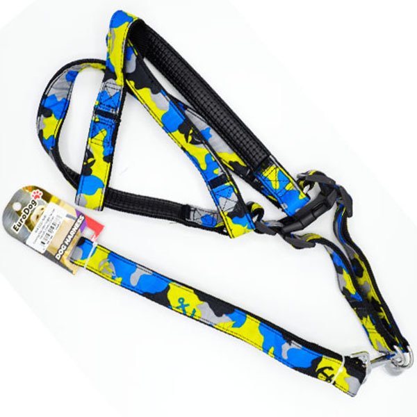 Euro Dog 25 mm*120 Cm Uzatma Tasması+Göğüs Tasması Sarı Kamuflaj | Köpek Gezdirme Tasması