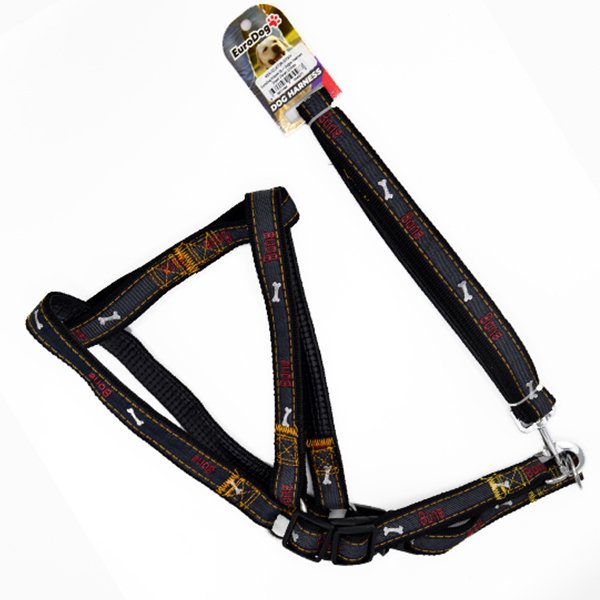 Euro Dog 25mm 120 Cm Uzatma Tasması+ Göğüs Tasması Siyah | Köpek Gezdirme Tasması