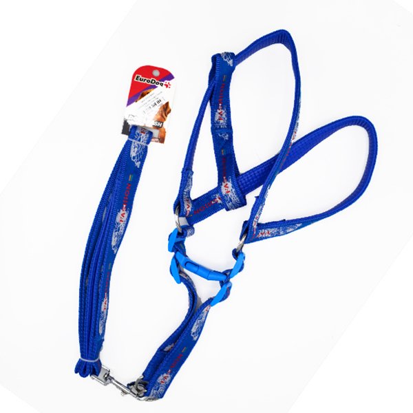 Euro Dog  25mm 120 Cm Uzatma Tasması+Göğüs Tasması Mavi | Köpek Gezdirme Tasması