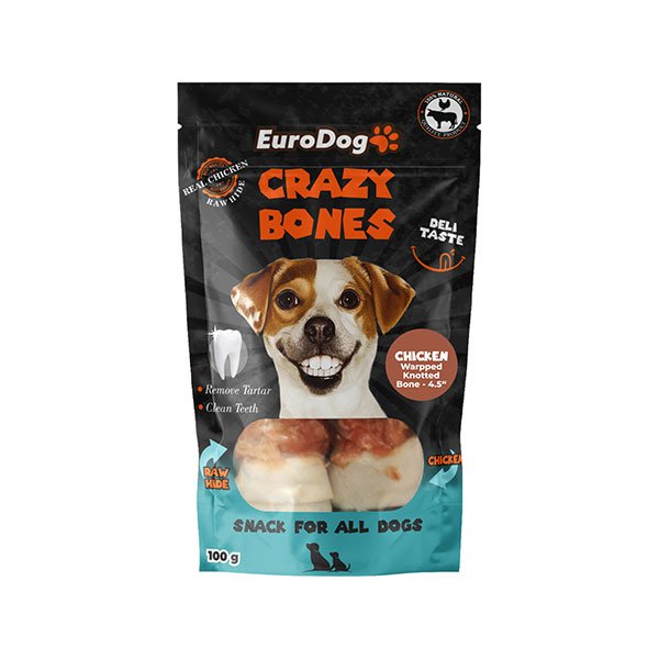 Euro Dog 2li 100 Gr Crazy Bones Dental Düğümlü Tavuk Sargılı Ödül Maması | Köpek Atıştırmalık Ödül Maması