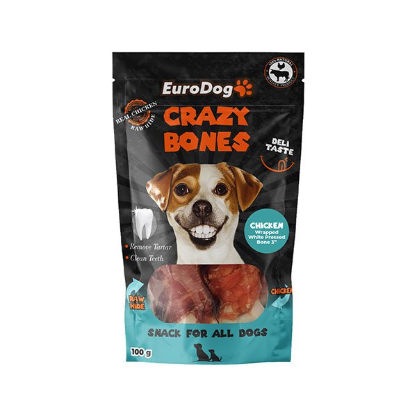 Euro Dog 3lü 100 Gr Crazy Bones Dental Düğümlü Tavuk Sargılı Ödül Maması | Köpek Atıştırmalık Ödül Maması