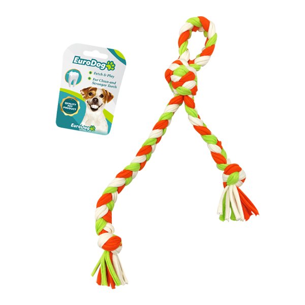 Euro Dog 42 Cm Düğümlü Diş İpi Oyuncağı Beyaz Yeşil Turuncu | Köpek Diş İpi