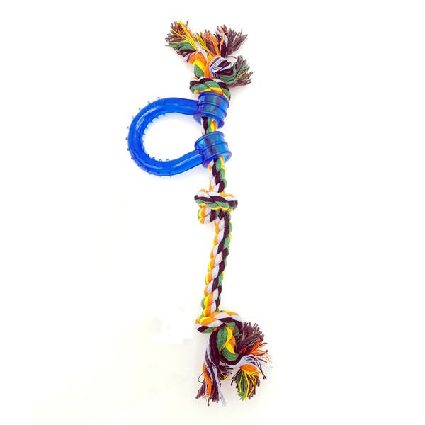Euro Dog 45 cm Karışık Renkli Plastik Saplı Üç Düğüm Diş ipi Oyuncağı | Köpek Diş İpi