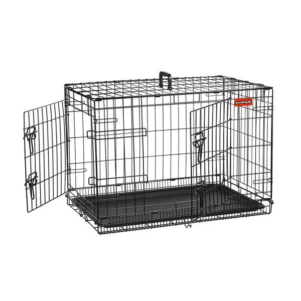 Euro Dog 76X45X56 Cm Çift Kapılı Metal Kafes Siyah | Köpek Taşıma Çantası Ve Kafes