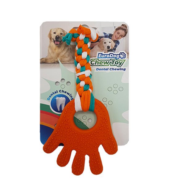 Euro Dog Plus 18 Cm El Şekilli Diş Kaşıma İpi Beyaz Turuncu Yeşil | Köpek Ağız Ve Diş Bakım Ürünü