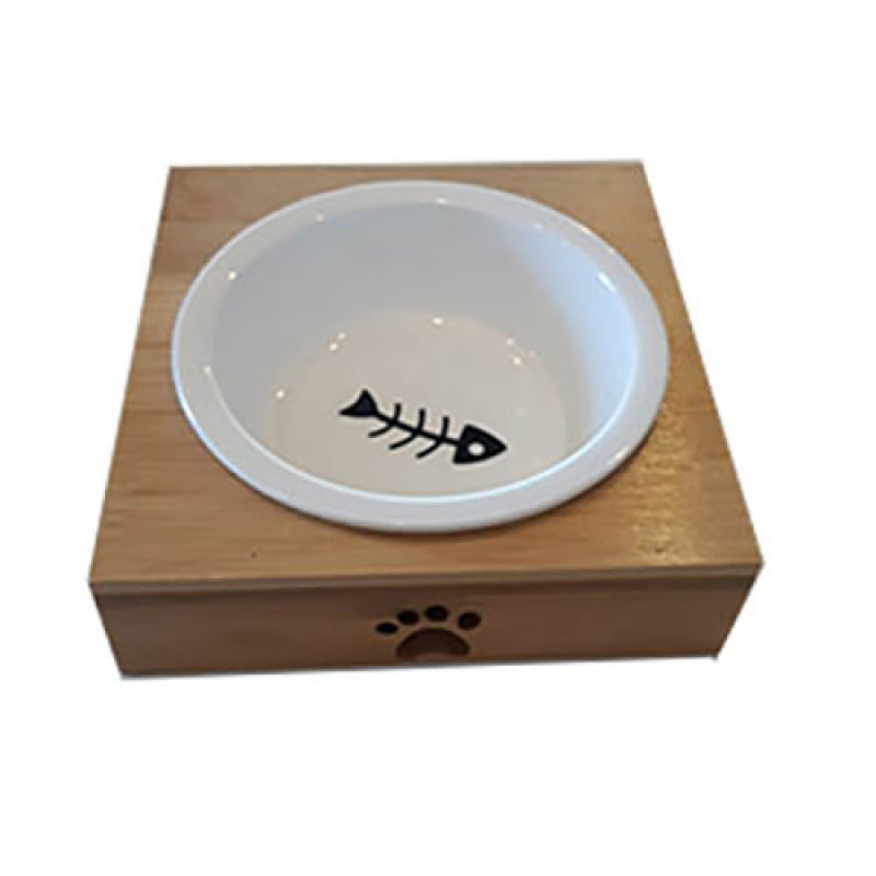 EuroGold Ahşap Sehpalı Tekli Seramik Mama Kabı | Seramik Mama Ve Su Kabı