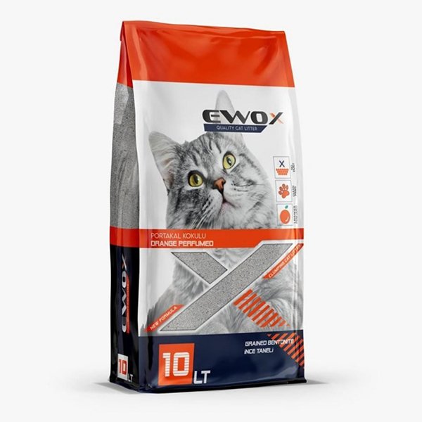 Ewox 10 Lt Bentonit Portakallı Topaklanan İnce Taneli Kedi Kumu | Granül Kedi Kumu