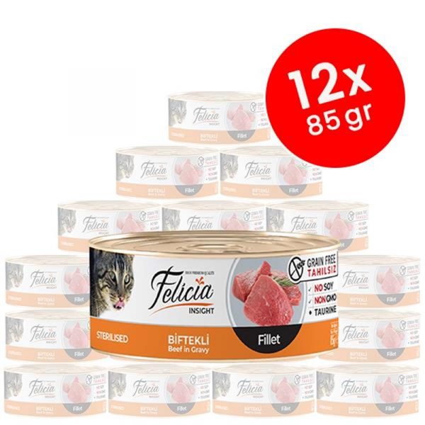 Felicia 12 Adet Tahılsız Sterilised Biftekli Fileto 85 Gr | Sığır Etli Yaş Kedi Maması