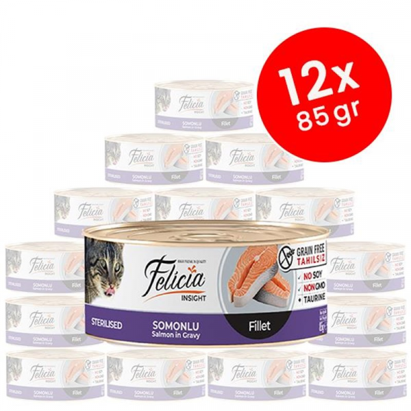 Felicia 12 Adet Tahılsız Sterilised Somonlu Fileto 85 Gr | Yetişkin Kedi Maması