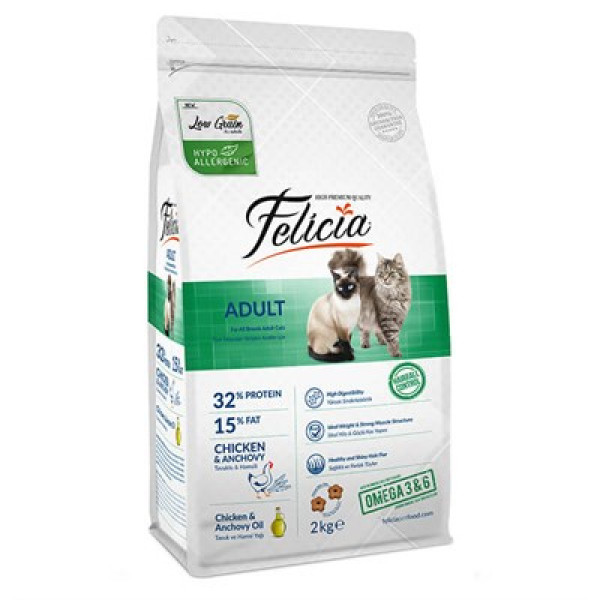 Felicia 2 Kg Az Tahıllı Yetişkin Tavuklu Hamsili | Yetişkin Kuru Kedi Maması