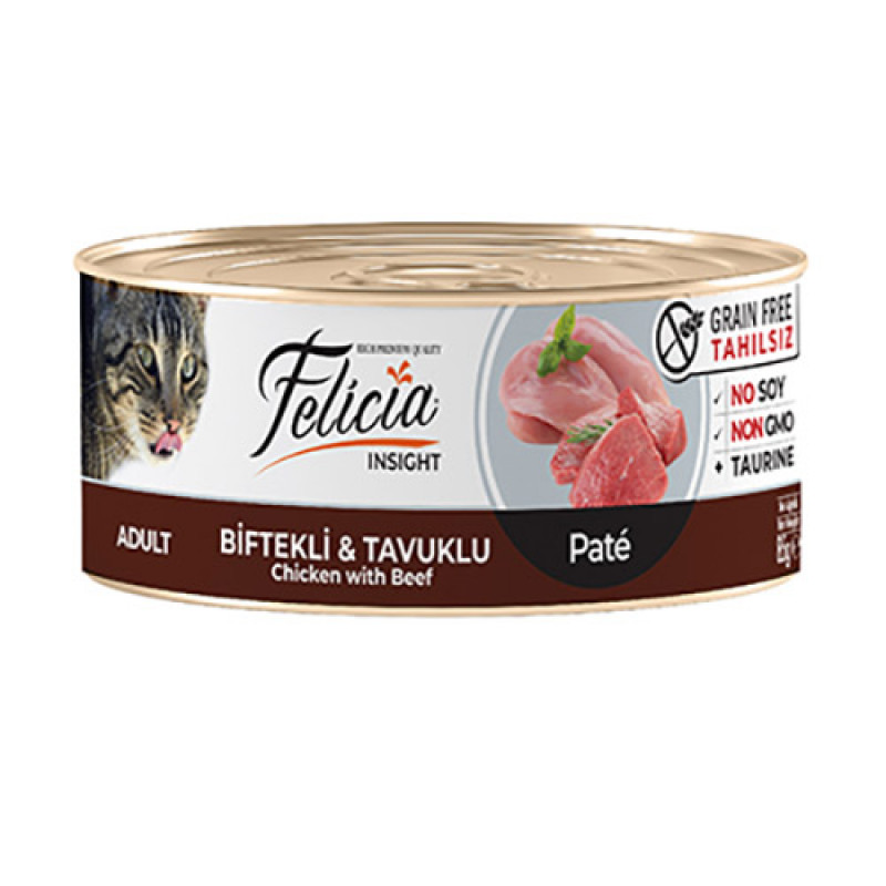 Felicia 6 Adet Tahılsız Kıyılmış Biftek & Tavuk 85 Gr | Yetişkin Kedi Maması Felicia 6 Adet Tahılsız Kıyılmış Biftek & Tavuk 85 Gr | Yetişkin Kedi Maması