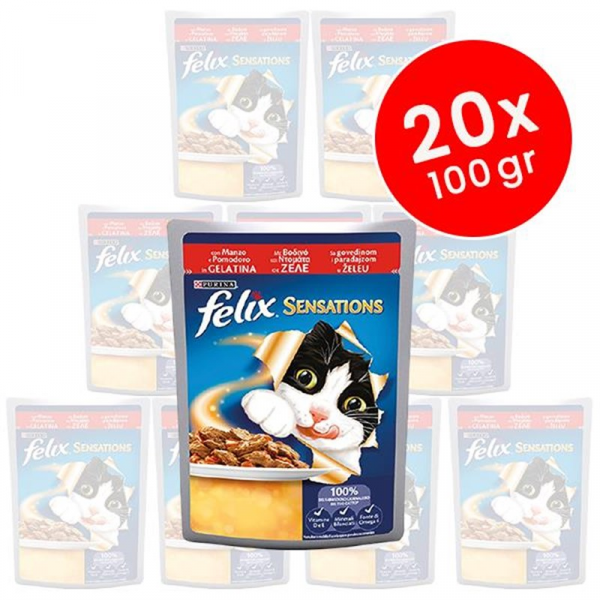 Felix 20 Adet Sensation Sığır Etli Domatesli 100 Gr | Sığır Etli Yaş Kedi Maması