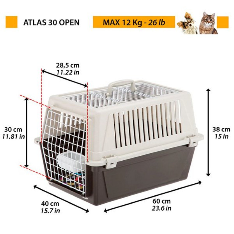 Ferplast 40x60x38h Cm Atlas Open 30 Üstü Açılır Taşıma Çantası Gri | Kedi Taşıma Çantası