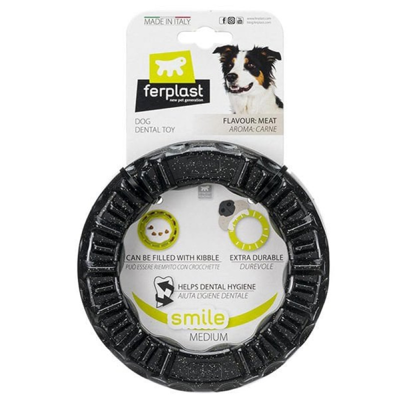 Ferplast Smile Aromalı Halka Oyuncak Siyah Medium | Kauçuk Ve Plastik Köpek Oyuncağı