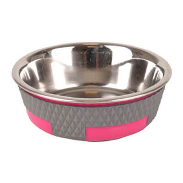 Flamingo 14 cm Trimond Metal Mama Kabı Gri Pembe 400 ml | Metal Mama Ve Su Kabı