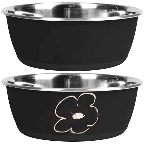 Flamingo 1900 ml Weritable Çelik Mama Kabı Siyah | Metal Mama Ve Su Kabı