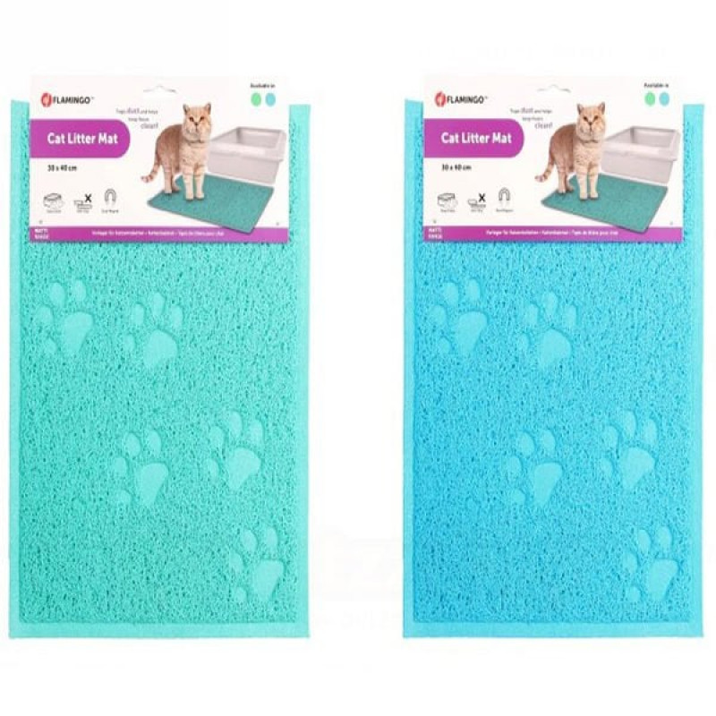 Flamingo 30x40 cm Pati Desenli Mavi Ve Yeşil Tuvalet Paspası | Kedi Tuvalet Paspası