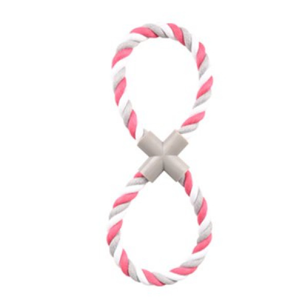 Flamingo 8 Şekilli Kumaş İp Pembe Gri Oyuncak | Köpek Diş İpi