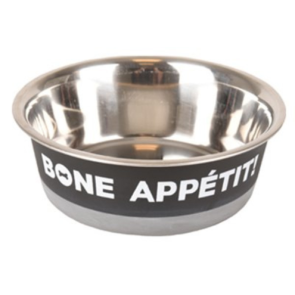 Flamingo  900 Ml Appetit Desenli Mama Ve Su Kabı Siyah | Metal Mama Ve Su Kabı