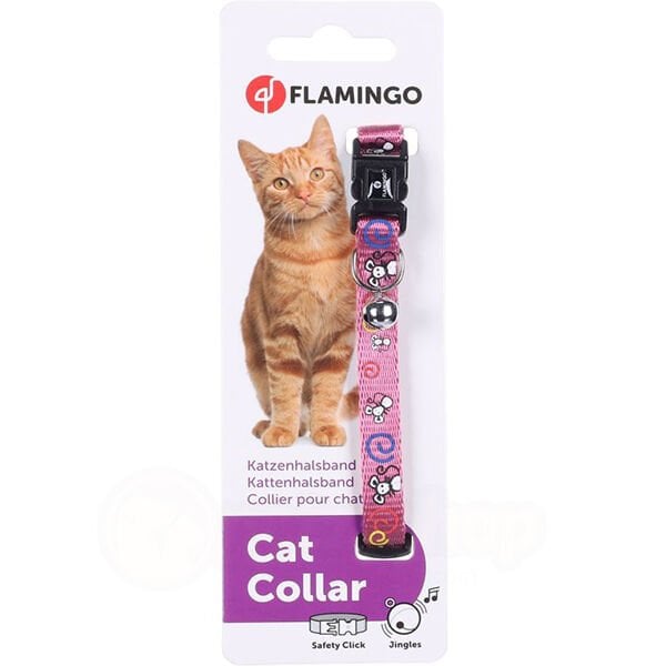 Flamingo Boyun Tasması Fare Desenli Mor | Kedi Boyun Tasması