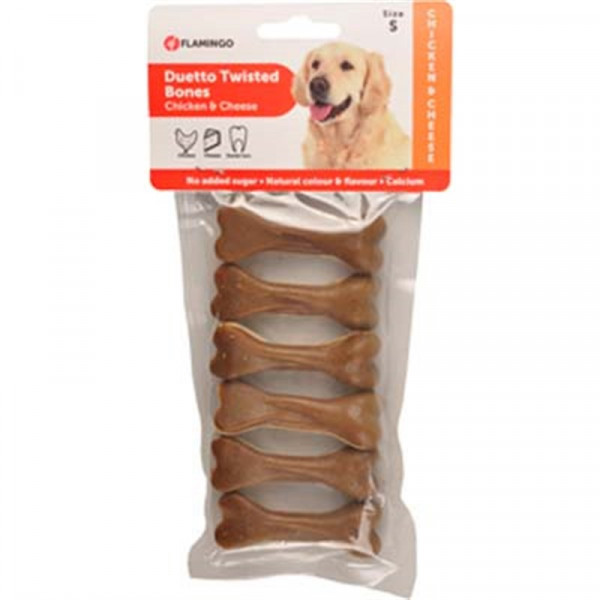 Flamingo S 100 Gr Duetto Twisted Bones Chick & Cheese 7 Cm | Düğümlü Köpek Çiğneme Kemiği