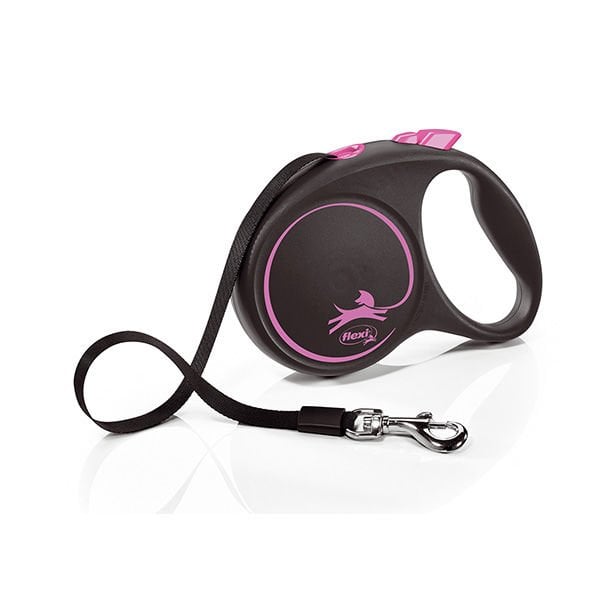 Flexi 5 Mt L Black Design Şerit Otomatik Gezdirme Pembe Siyah | Otomatik Köpek Tasması