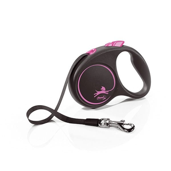 Flexi 5 Mt S Black Design Şerit Otomatik Gezdirme Pembe Siyah | Otomatik Köpek Tasması