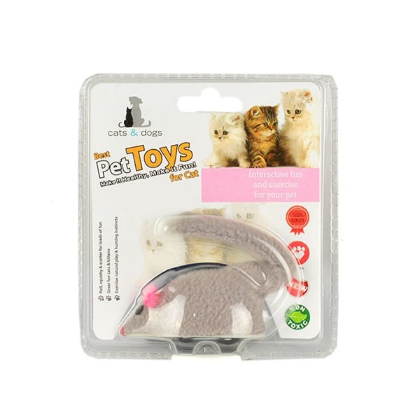 Flip Kurmalı Peluş Fare Gri | Kedi Fare Oyuncak