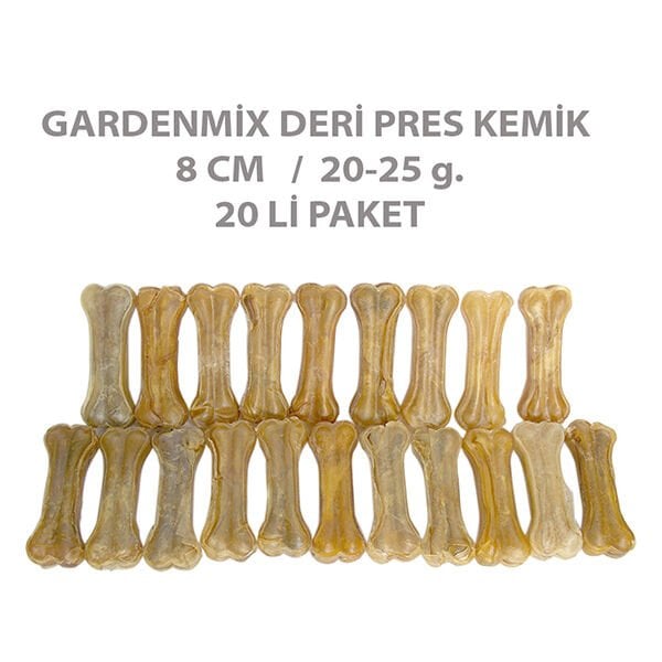 Garden Mix 20 Adet 8 Cm Deri Pres Kemik 20-25 Gr | Köpek Press Çiğneme Kemiği