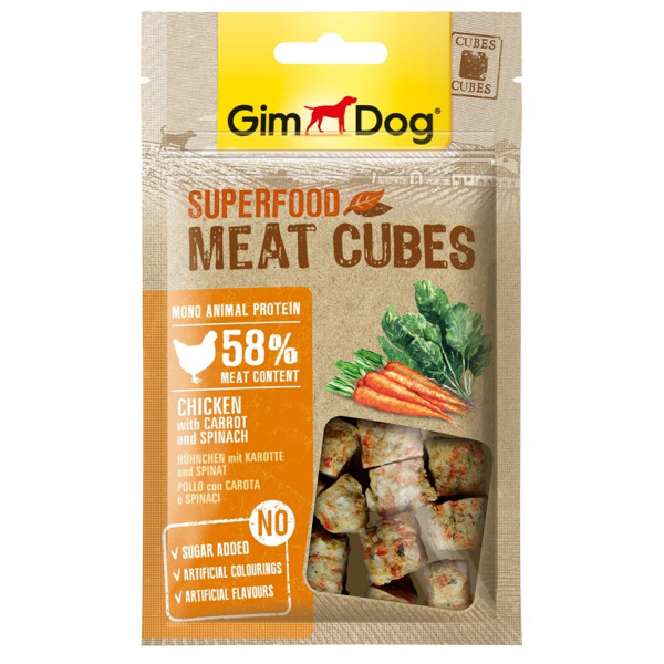 GimDog 40 Gr Superfood Meat Cubes Chicken with Carrot and Spinach | Köpek Atıştırmalık Ödül Maması