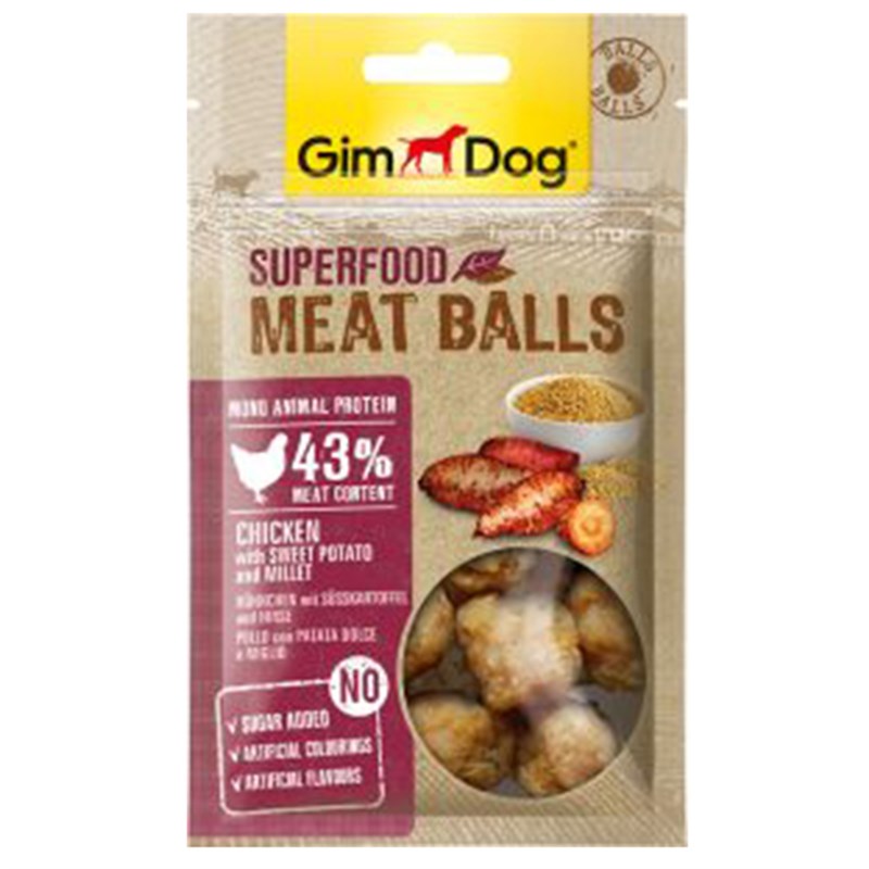 Gimdog 70 Gr Superfood Meat Balls Chicken with Sweet Potatoe and Millet | Köpek Atıştırmalık Ödül Maması Gimdog 70 Gr Superfood Meat Balls Chicken with Sweet Potatoe and Millet | Köpek Atıştırmalık Ödül Maması
