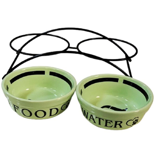 Gold 12 Cm İkili Seramik Metal Ayaklı Yeşil 2x0.3 Lt | İkili Mama Ve Su Kabı