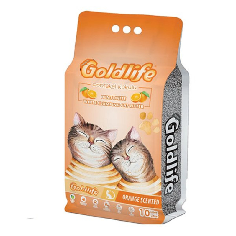 GoldLife 10 Lt Portakal Kokulu Topaklanan Bentonit İnce Taneli Kedi Kumu | Doğal Kedi Kumu GoldLife 10 Lt Portakal Kokulu Topaklanan Bentonit İnce Taneli Kedi Kumu | Doğal Kedi Kumu