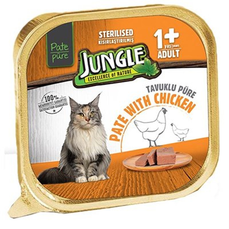 Jungle 100 Gr Kısırlaştırılmış Tavuklu Pate Yetişkin | Yetişkin Kedi Maması Jungle 100 Gr Kısırlaştırılmış Tavuklu Pate Yetişkin | Yetişkin Kedi Maması