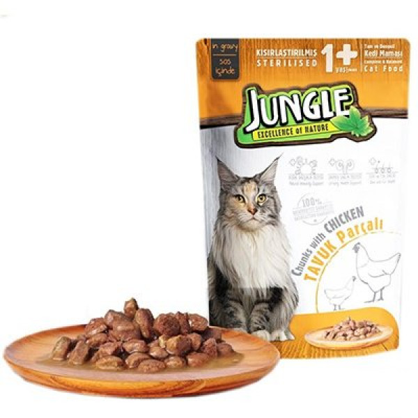 Jungle 85 Gr Kısırlaştırılmış Tavuklu Pouch 