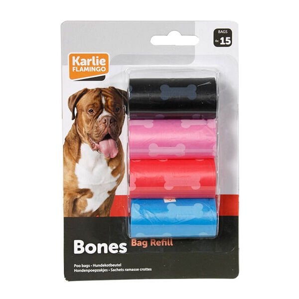 Karlie 3 Rulo 15'li Dışkı Toplama Poşeti Kemik Desenli | Köpek Tuvalet Ve Dışkı Torbası