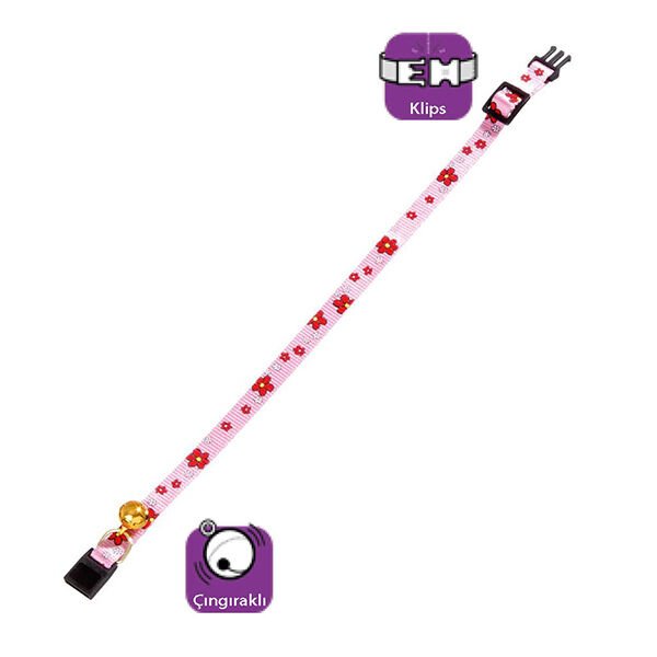 Karlie 30 cm Çıngıraklı Klipsli Boyun Toz Pembe | Kedi Boyun Tasması