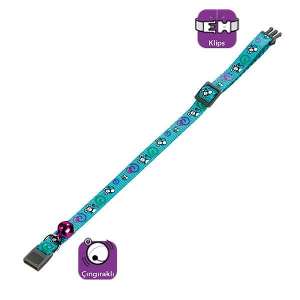 Karlie 30 Cm Çıngıraklı Klipsli Boyun Turkuaz | Kedi Boyun Tasması