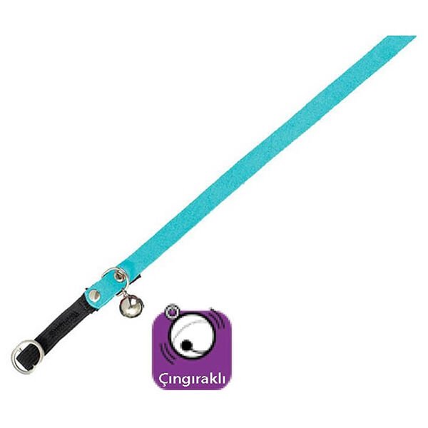 Karlie 30 Cm Süet Çıngıraklı Turkuaz | Kedi Boyun Tasması