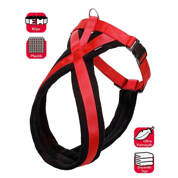 Karlie 70-90 Cm Yumuşak Göğüs Siyah Kırmızı | Köpek Göğüs Tasması