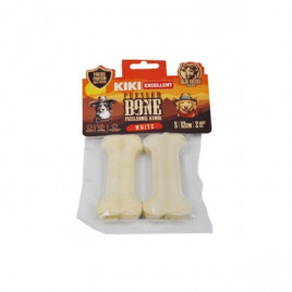 12 Cm Sığır Derisinden Pres Kemik Köpek Ödülü 2 Adet Beyaz