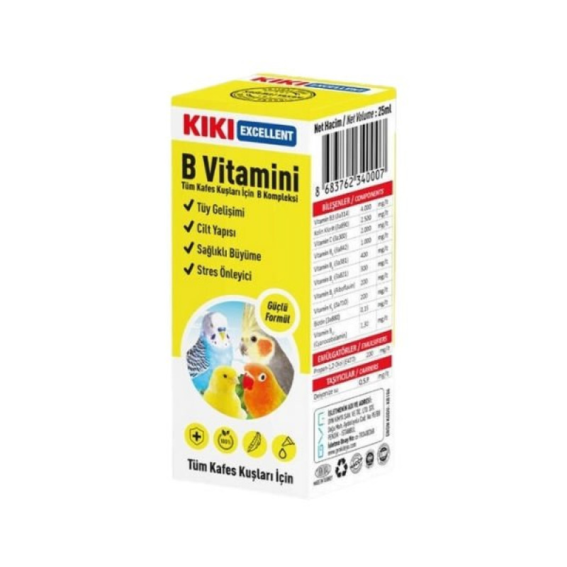 Kiki Excellent 25 Ml Kuşlar için B Vitamini Sıvı Damla | Kuş İlacı Kiki Excellent 25 Ml Kuşlar için B Vitamini Sıvı Damla | Kuş İlacı