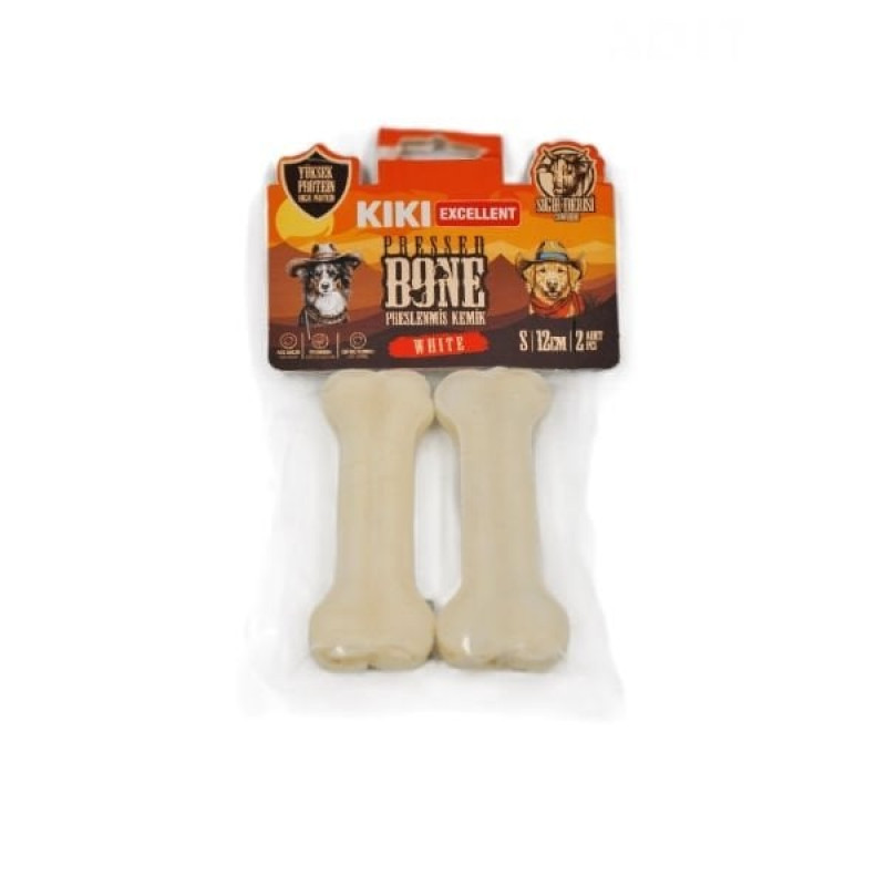 Kiki Excellent 7 Cm Sığır Derisinden Pres Kemik Köpek Ödülü 4 Adet Beyaz